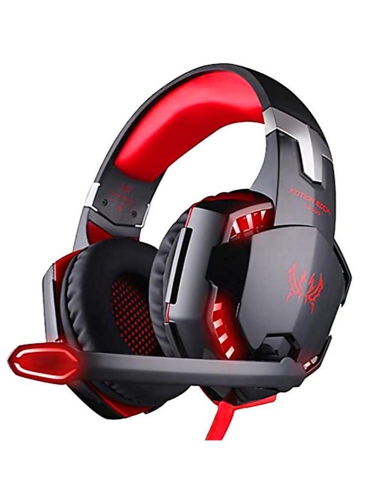 general G2000 Gaming Headset Red, Surround Stereo Gaming Headphones with Noise Cancelling Mic, LED Lights  Soft Memory Earmuffs for PS5, PS4, Xbox One, Nintendo Switch, PC Mac Computer Games - Image 1