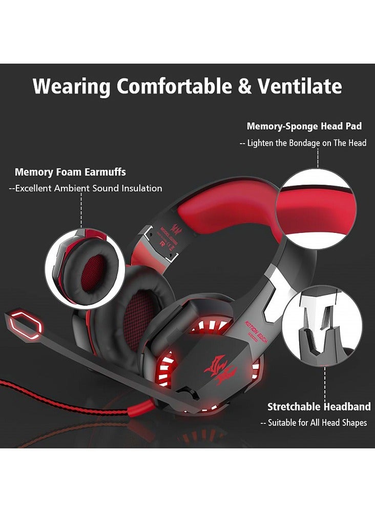 general G2000 Gaming Headset Red, Surround Stereo Gaming Headphones with Noise Cancelling Mic, LED Lights  Soft Memory Earmuffs for PS5, PS4, Xbox One, Nintendo Switch, PC Mac Computer Games - Image 2