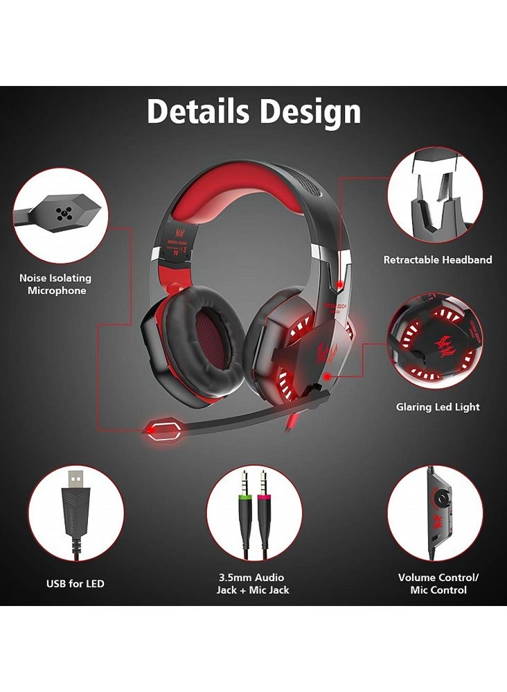 general G2000 Gaming Headset Red, Surround Stereo Gaming Headphones with Noise Cancelling Mic, LED Lights  Soft Memory Earmuffs for PS5, PS4, Xbox One, Nintendo Switch, PC Mac Computer Games - Image 3