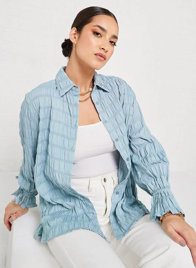 Styli Textured Oversized Longline Shirt with Buttons