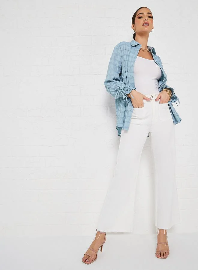 Styli Textured Oversized Longline Shirt with Buttons