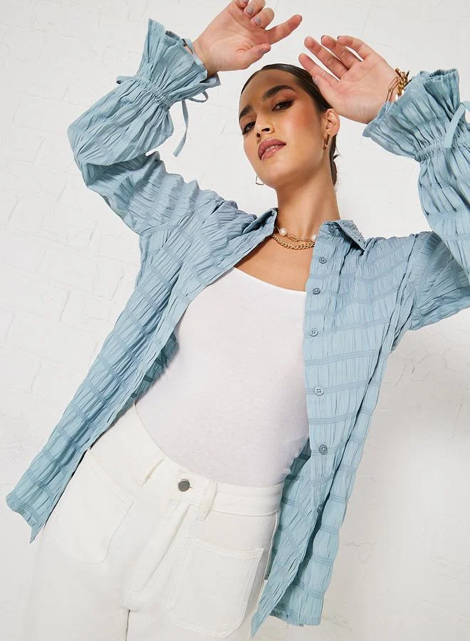 Styli Textured Oversized Longline Shirt with Buttons