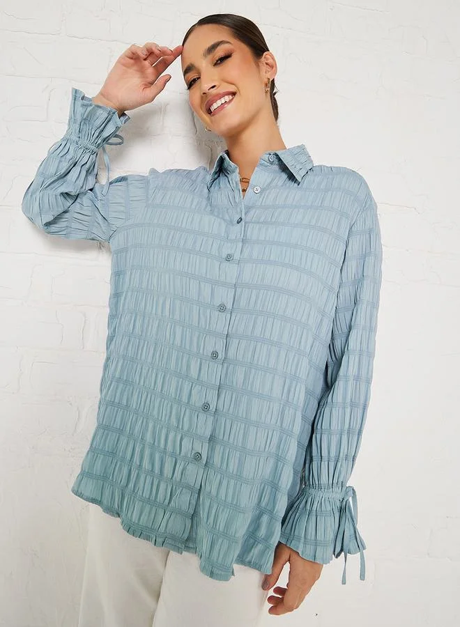 Styli Textured Oversized Longline Shirt with Buttons