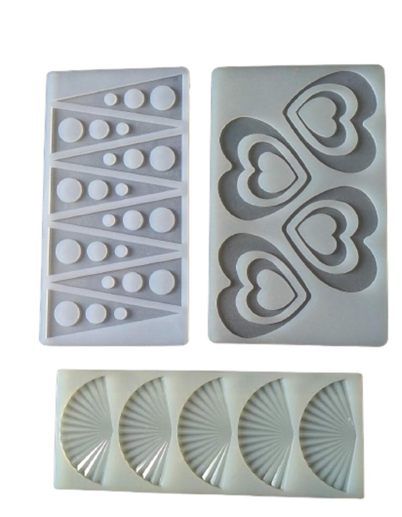 SHOAIB Heart Fan Trangle and Leaf Round Shape Cake garnishing Chocolate MouldSilicone garnishing Sheet Set of 6 - Image 2