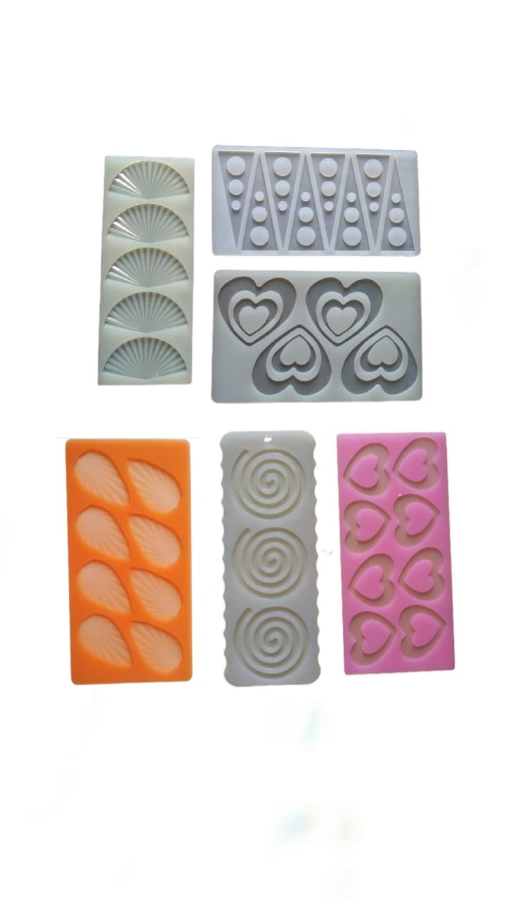 SHOAIB Heart Fan Trangle and Leaf Round Shape Cake garnishing Chocolate MouldSilicone garnishing Sheet Set of 6 - Image 1