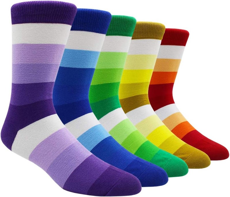 TOEJYJ Mens Fun Dress Socks, Pattern Funny Casual Socks Pack, Colorful Striped Cotton Novelty Socks Size 10-13 - Image 1