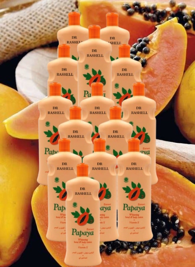RASHELL 14 Pieces Extract Papaya Whitening Hand And Body Lotion 600ML - Image 1