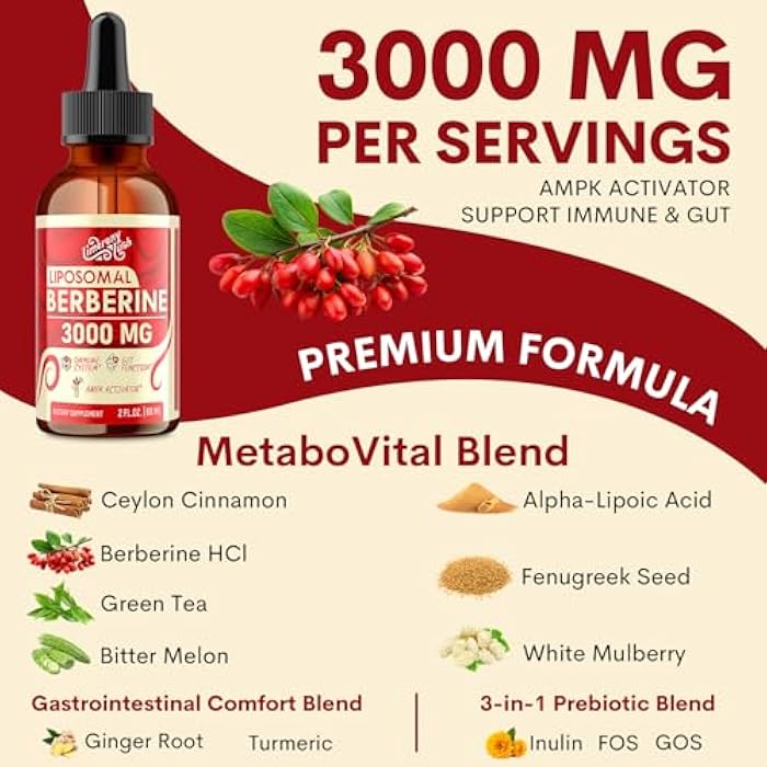 LimerenxLush Liposomal Berberine Supplement - 3000mg Berberine Complex Activating AMPK & GLP-1, Berberine HCL Liquid Drop with Ceylon Cinnamon, Green Tea, Bitter Melon, Turmeric and Prebiotic Blend for Women & Men - Image 5