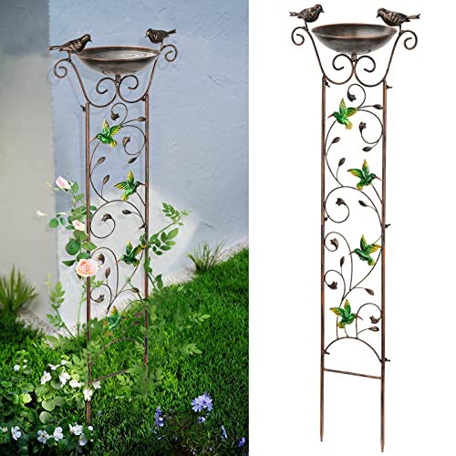 SUNNYPARK Antique Garden Iron Trellis with Decorative Hummingbirds Detachable Bird Bath Bowl Metal Potted Plant Support for Climbing Flowers - Image 1
