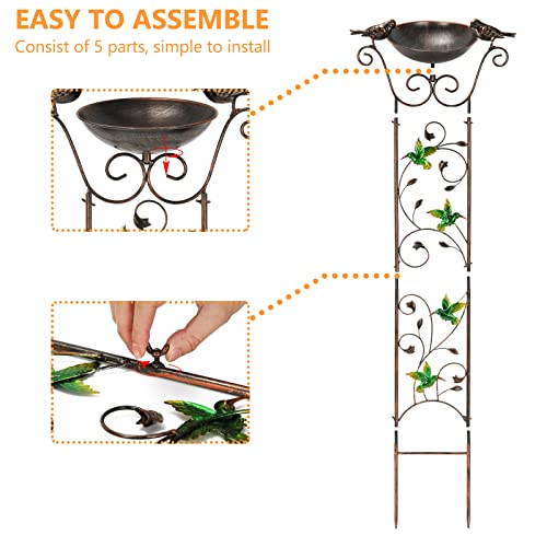 SUNNYPARK Antique Garden Iron Trellis with Decorative Hummingbirds Detachable Bird Bath Bowl Metal Potted Plant Support for Climbing Flowers - Image 3