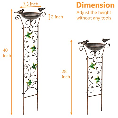 SUNNYPARK Antique Garden Iron Trellis with Decorative Hummingbirds Detachable Bird Bath Bowl Metal Potted Plant Support for Climbing Flowers - Image 4