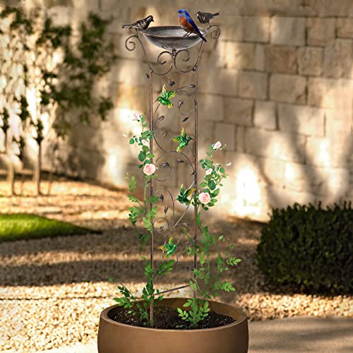 SUNNYPARK Antique Garden Iron Trellis with Decorative Hummingbirds Detachable Bird Bath Bowl Metal Potted Plant Support for Climbing Flowers - Image 5