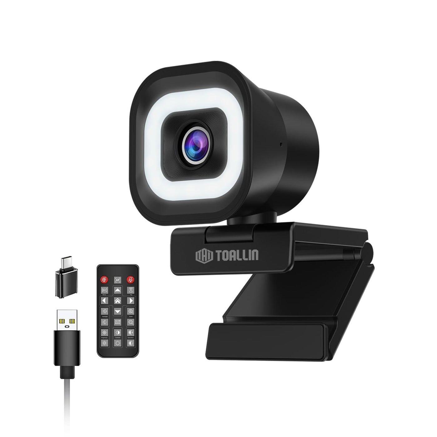 TOALLIN 4K Webcam with Ring Light, Remote Control, PDAF Autofocus, 1/2.5" Sensor & 12MP, Built-in Dual Mics, 5X Digital Zoom and Image Mirroring, Web Camera for Live-Streaming/Meetings/Video Calls