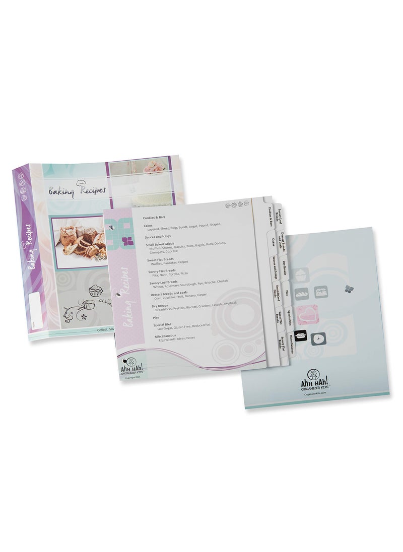 Ahh Hah! Organizer Kits Bakers Recipe Organizer Kit LONG Index Tabs for Threering Binder with Cover 