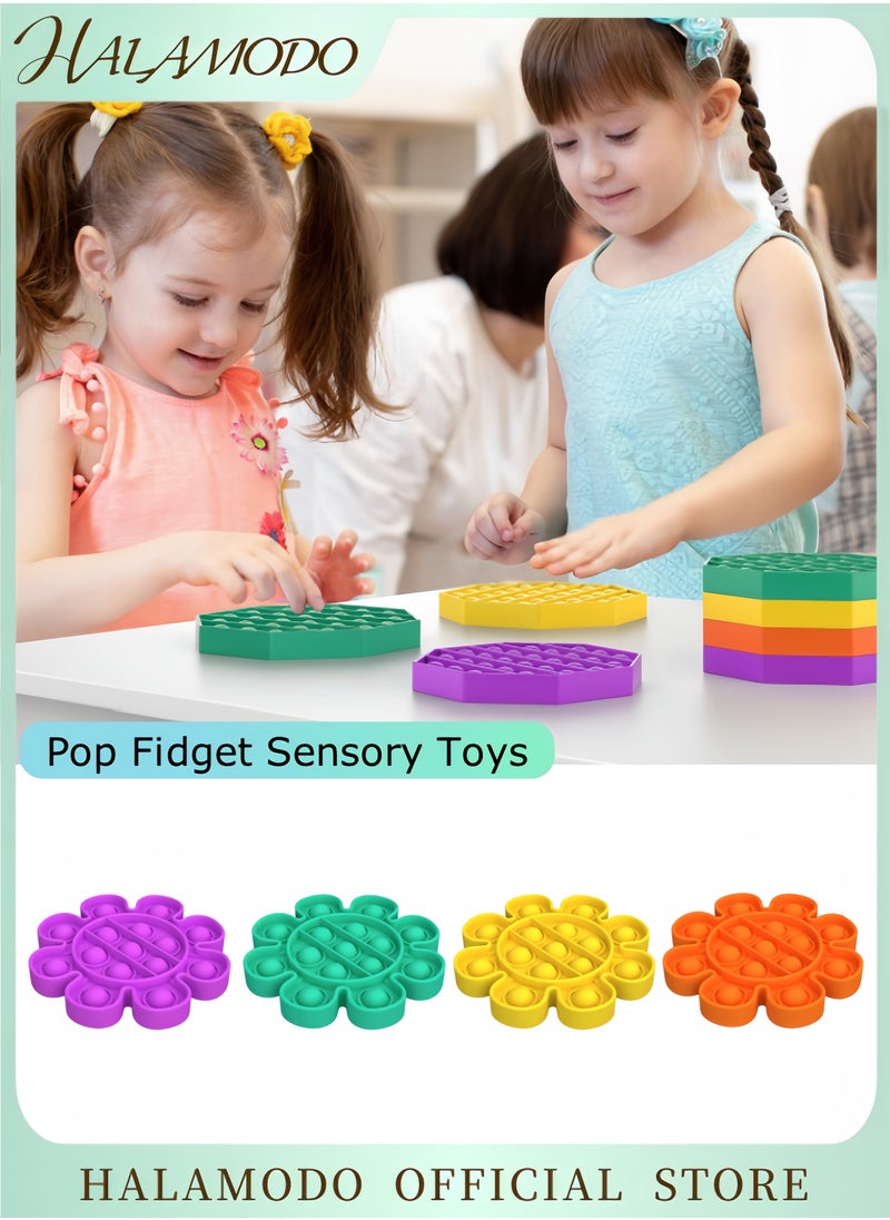 HALAMODO - 4PCS Pop Fidget Sensory Toys Autism Special Needs Stress Relief Silicone Pressure Relieving Toys Durable & Washable Soft Silicone Squeeze Fidget Toy for Kids Children Adults - Image 1