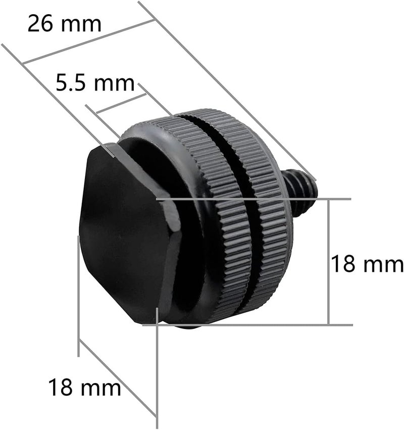 كلاراكو Klarako 4 قطع 1/4 بوصة محول حامل الحذاء الساخن حامل ثلاثي القوائم من سبائك الألومنيوم برغي كاميرا حامل الحذاء الساخن حامل حذاء الفلاش، أسود - Image 2