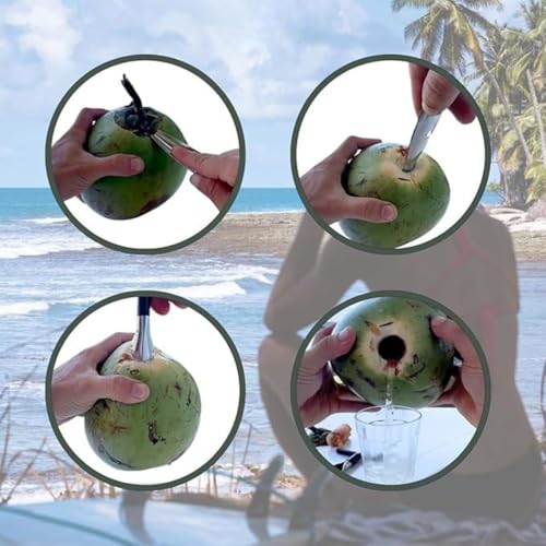 Oicia Coconut Opener Tool - Stainless Steel Coconut Hole Tool Coco Nut Bottle Opener, Coconut Knife Tool for Young Green Fresh Coconut Water, Open in Seconds Super Safe Easy and Fast.(Pack of 1) - Image 2