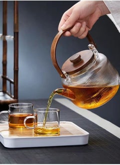 LOOPITYS 800ML walnut glass teapot for steaming and cooking, vertically patterned tea pot with high borosilicate content, can be used for thermal power steaming and cooking, making it a great gift  - Image 5