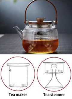 LOOPITYS 800ML walnut glass teapot for steaming and cooking, vertically patterned tea pot with high borosilicate content, can be used for thermal power steaming and cooking, making it a great gift  - Image 3