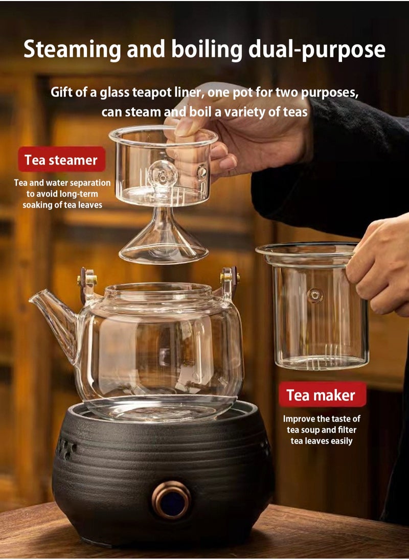 LOOPITYS - 800ML walnut glass teapot for steaming and cooking, vertically patterned tea pot with high borosilicate content, can be used for thermal power steaming and cooking, making it a great gift - Image 1