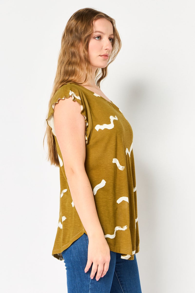 VERO MODA تي شيرت جرافيك بطبعة من فيرو مودة للنساء بأكمام متدرجة و ياقة دائرية، زيتوني - Image 4