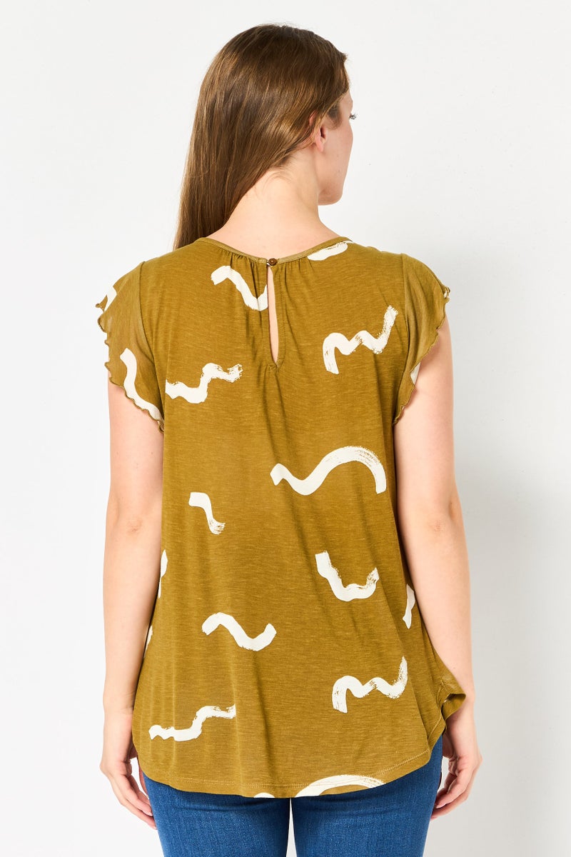 VERO MODA تي شيرت جرافيك بطبعة من فيرو مودة للنساء بأكمام متدرجة و ياقة دائرية، زيتوني - Image 2