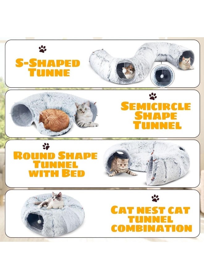 Neostyle NeoStyle Plush Cat Tunnel Bed, Plush Cat Circle Tunnel with Hanging Balls and Peepholes, Cat Bed Tunnel with Washable Cushion, Multifunctional Cat Toys for Kitten, Cat, Puppy, Rabbit, Ferret  - Image 3