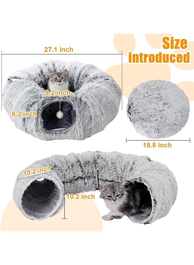 Neostyle NeoStyle Plush Cat Tunnel Bed, Plush Cat Circle Tunnel with Hanging Balls and Peepholes, Cat Bed Tunnel with Washable Cushion, Multifunctional Cat Toys for Kitten, Cat, Puppy, Rabbit, Ferret  - Image 2