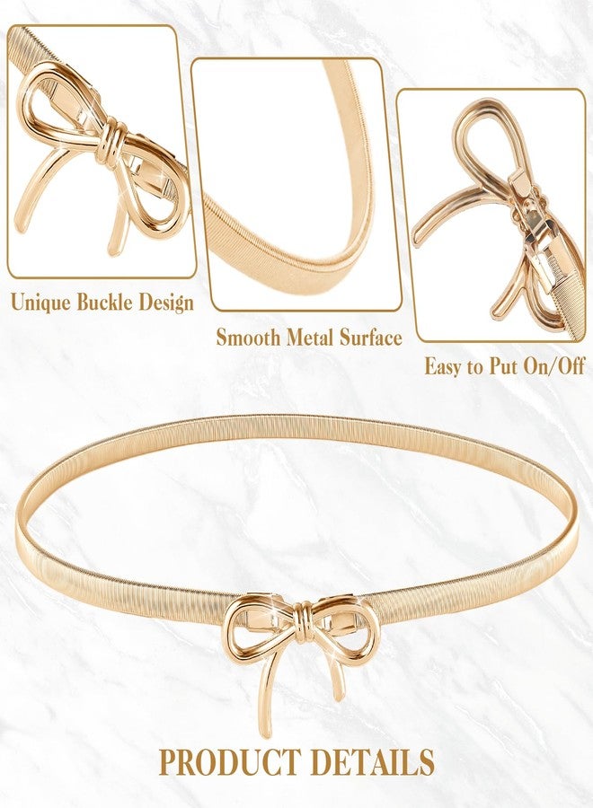 Amabro Metal Belt for Women, Elastic Skinny Waist Belt Stretchy Chain Belt with Bow-Knot for Dresses, Jeans(Gold) - Image 5
