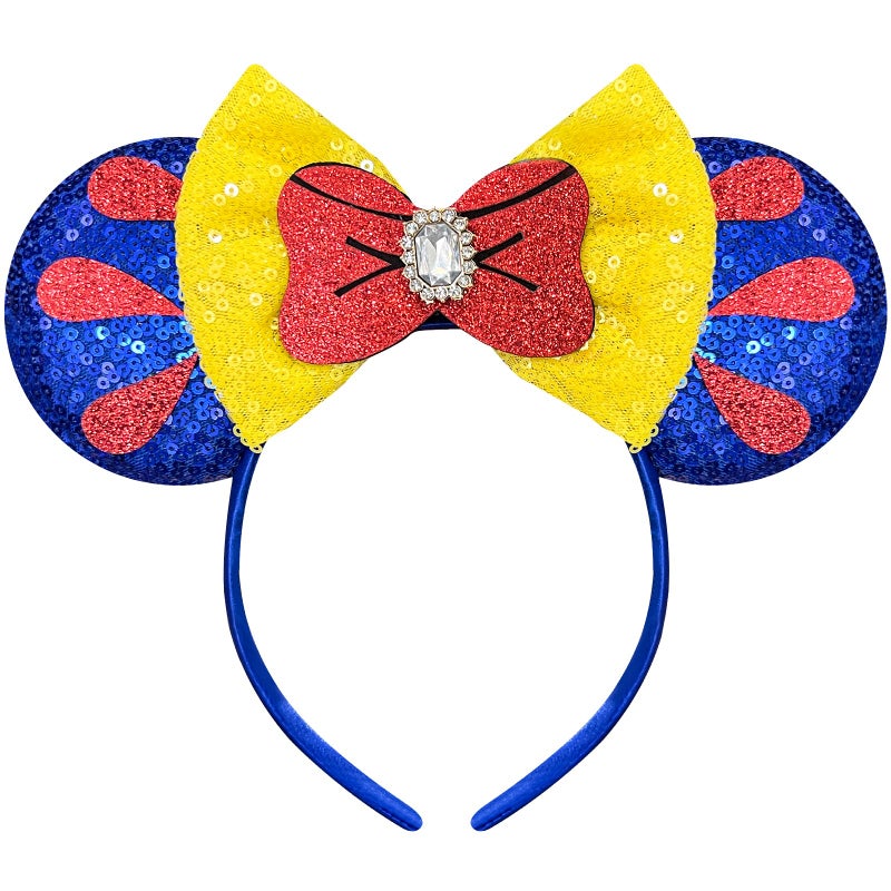 Bolonar Mouse Ears Headband for Women Adult, Red Bows Princess Hairband with Beads Sequin Ears