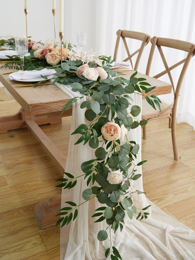 8FT EUCALYPTUS AND WILLOW LEAF GARLAND WITH ARTIFICIAL FLOWERS FAKE FLOWER PEONY ROSE VINE GREENERY DECORATIVE WALL HANGING PLANT FOR SPRING WEDDING ARCH DOOR ARRANGEMENT PARTY DECOR