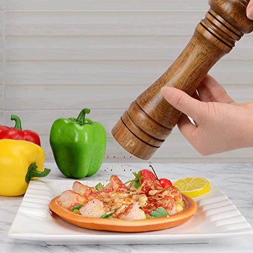 Zhart Long 10" Size Oak Solid Wooden Salt and Pepper Mill Grinder with Adjustable Coarseness Setting for Home Kitchen Party Gift - Image 4