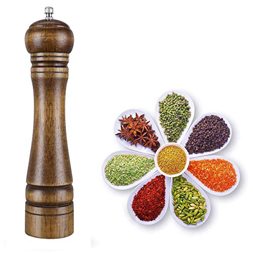 Zhart Long 10" Size Oak Solid Wooden Salt and Pepper Mill Grinder with Adjustable Coarseness Setting for Home Kitchen Party Gift - Image 1