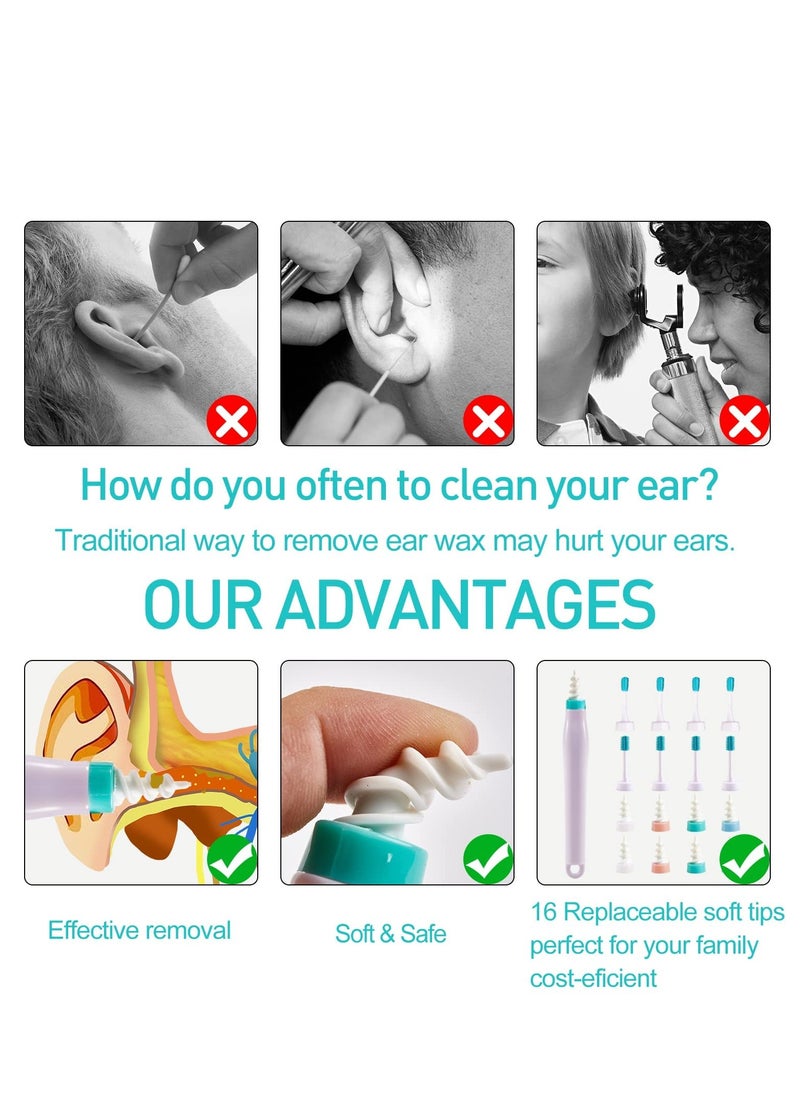 SYOSI - Earwax Remover Kit 16 Pcs Ear Wax Remover Tool Silicone Ear Cleaner with 8 Spiral Brushes 4 Ear Brushes and 4 Massage Safe for Adults and Children - Image 1