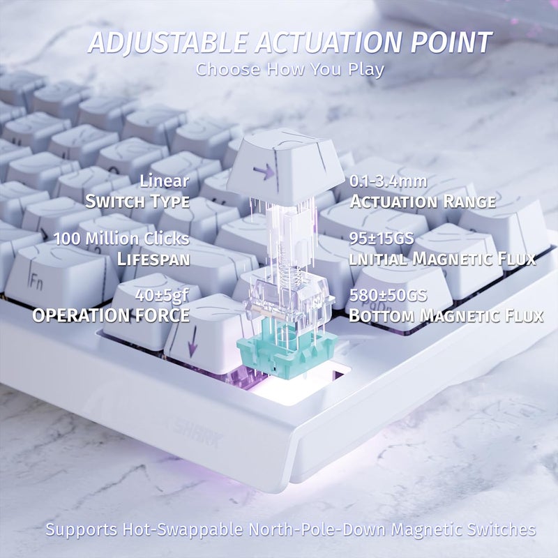 ATTACK SHARK X68 HE 8000Hz Rapid Trigger Keyboard, 0.01mm RT Accuracy Wired Gaming Keyboard with Magnetic Switch, Adjustable Actuation, Rapid Trigger, Snap Tap, RGB Lighting for PC/Mac, White Contours - Image 4