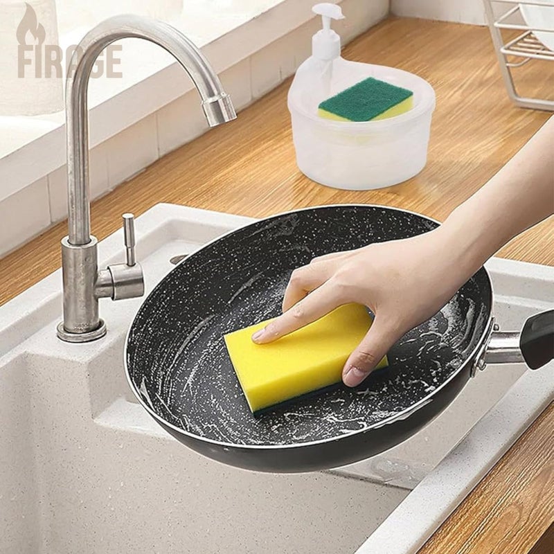 FIRAGE Double Layer 2-in-1 Liquid Soap Dispenser for Kitchen & Multipurpose Non-Scratch Wire Dishwashing Rags for Wet and Dry Dishwash Cloths (Pack of 6) Combo - Image 5