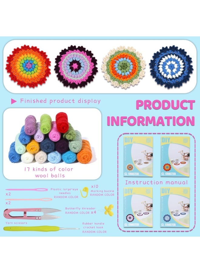 Relex Crochet Kit for Beginners, Coaster Beginner Crochet Kit, Adult Knitting Kit DIY Crochet Starter Kit, Yarns Crochet Hook, Crochet Starter Kit for Adults DIY Knitting Supplies (Teacup Mat 4Pcs) - Image 4