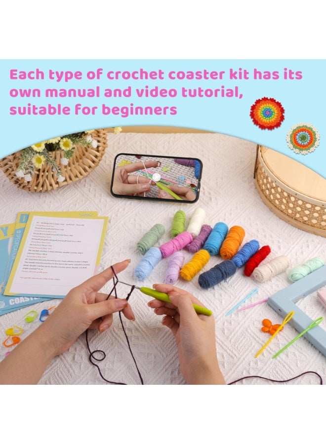 Relex Crochet Kit for Beginners, Coaster Beginner Crochet Kit, Adult Knitting Kit DIY Crochet Starter Kit, Yarns Crochet Hook, Crochet Starter Kit for Adults DIY Knitting Supplies (Teacup Mat 4Pcs) - Image 2