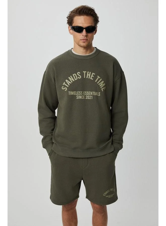 GRIMELANGE NORTON Men's Round Neck 3-Thread Khaki Sweatshirt.
