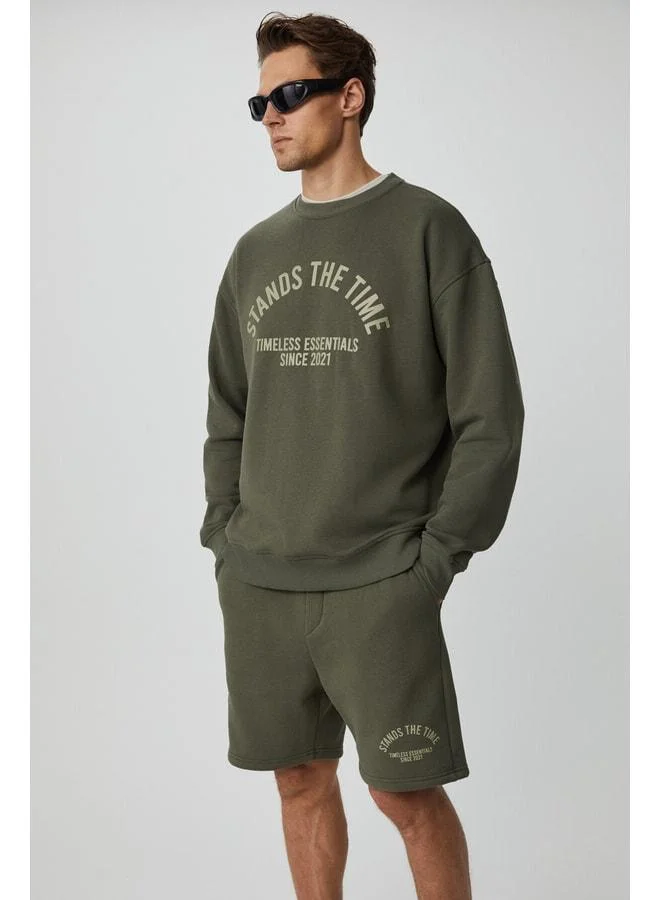 GRIMELANGE NORTON Men's Round Neck 3-Thread Khaki Sweatshirt.