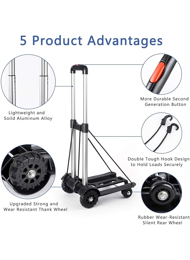 إيروريكس عربة يدوية قابلة للطي ذات 4 عجلات وبنية صلبة مع قضيب تلسكوبي من الألومنيوم، عربة تسوق قابلة للطي، هيكل كبير، قابلة للطي في حقيبة الظهر - Image 2