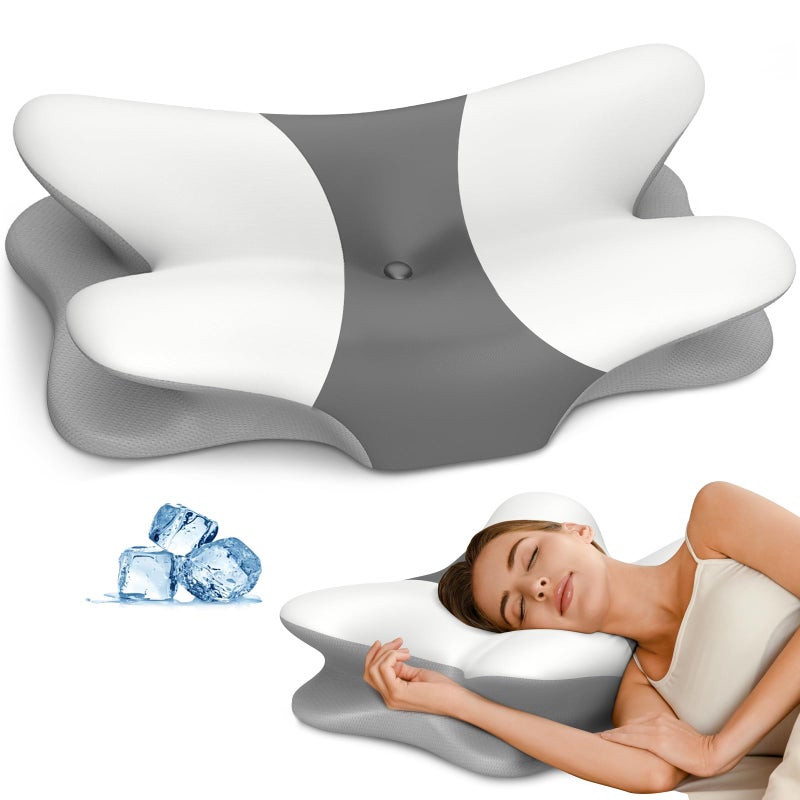 Cervical Neck Pillow for Pain Relief - Ergonomic Pillow for Neck Support, Contour Memory Foam Pillows for Sleeping, Orthopedic Bed Pillow for Side Back Stomach Sleepers (Blue)