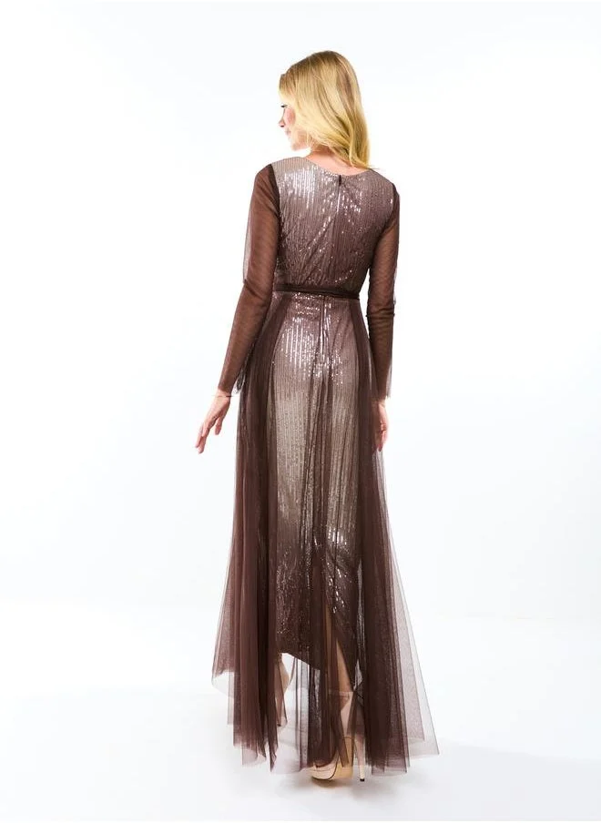 House of Moda Sequin Tulle Maxi Dress