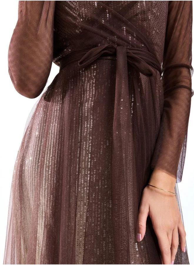 House of Moda Sequin Tulle Maxi Dress