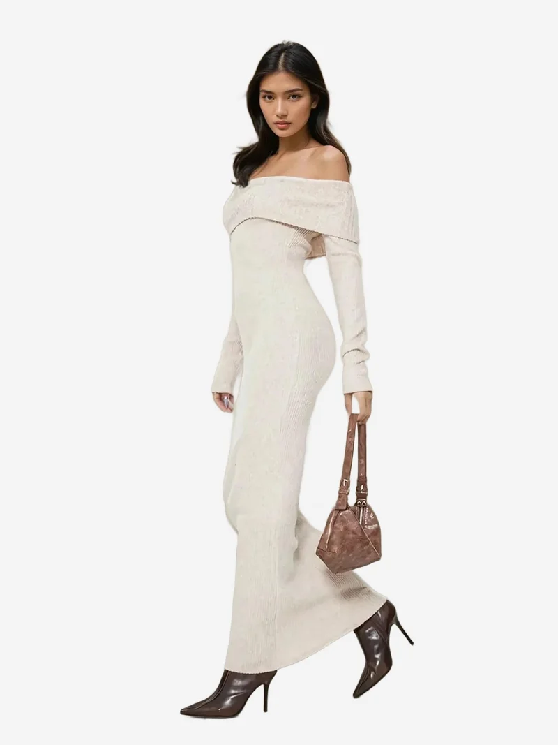 زوبعة فستان ماكسي ضيق بياقة مكشوفة ونسيج مضلع