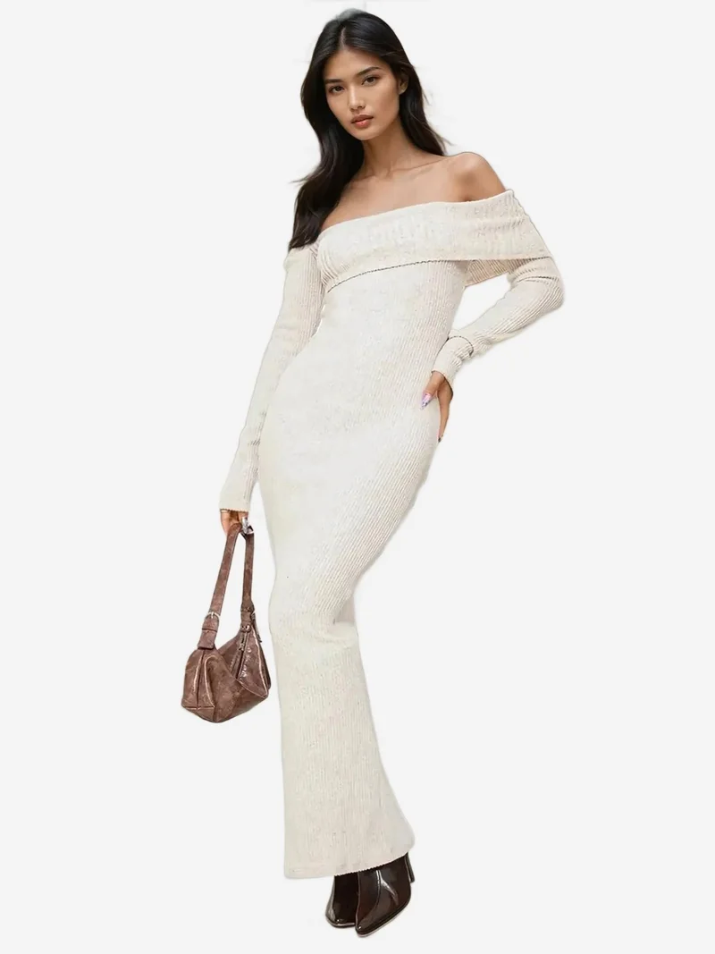 زوبعة فستان ماكسي ضيق بياقة مكشوفة ونسيج مضلع