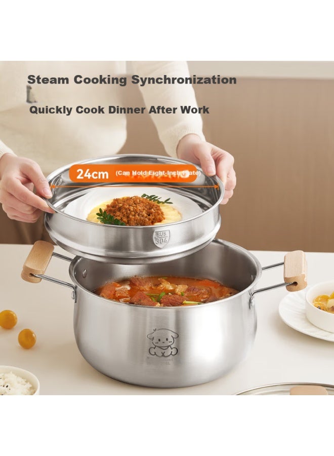 Joyoung 316l Stainless Steel Soup Pot + Steamer Stew Pot Steamer 24cm Porridge Pot Gas Stove Induction Cooker Universal - Image 5