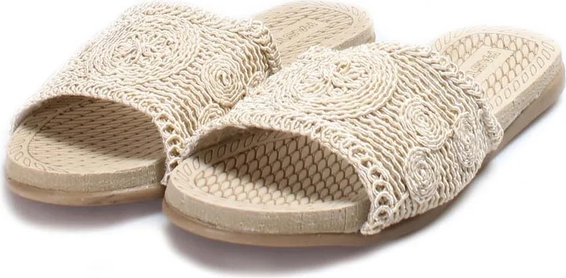 فاست ستيب Women's Comfortable Summer Holiday Casual Patterned Straw Slippers Beige 935za370