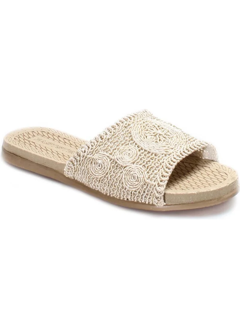 Fast Step Women's Comfortable Summer Holiday Casual Patterned Straw Slippers Beige 935za370