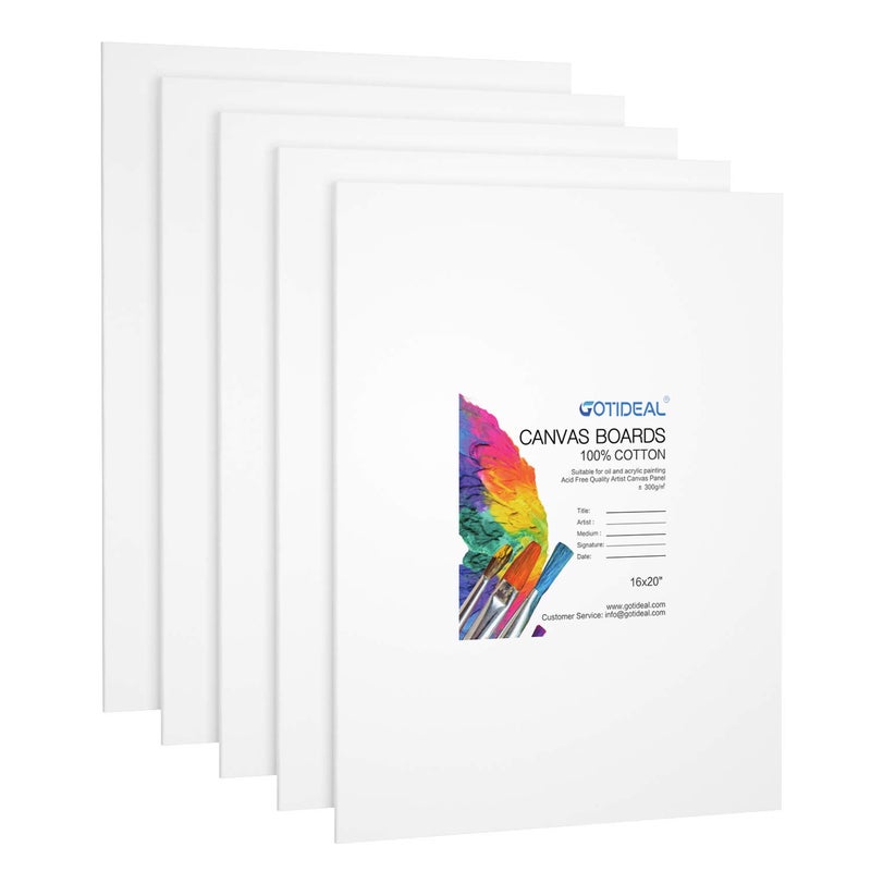 GOTIDEAL Canvases for Painting, 16x20 inch of 5 Pack, Professional Primed White Blank Flat Canvas Panels- 100% Cotton Artist Canvas Boards for Acrylics Painting, Oil Watercolor Tempera - Image 2